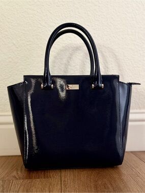 Patent Leather Structured Tote Handbag - Blue